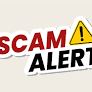 Warning graphic with the text “SCAM ALERT!” in red and yellow with a triangular alert icon.